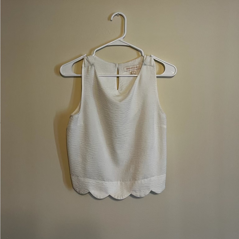 Monteau White Scalloped Tank Top